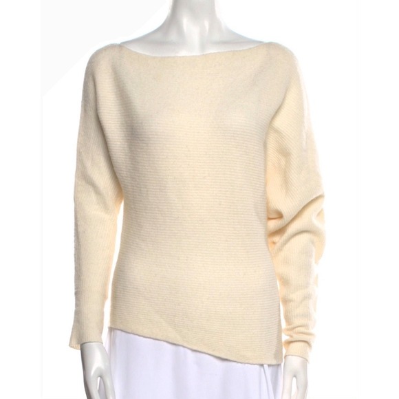 INTERMIX Sweaters - Intermix Asymmetrical Wool Cashmere Sweater Women P Cream Ribbed Knit *FLAW